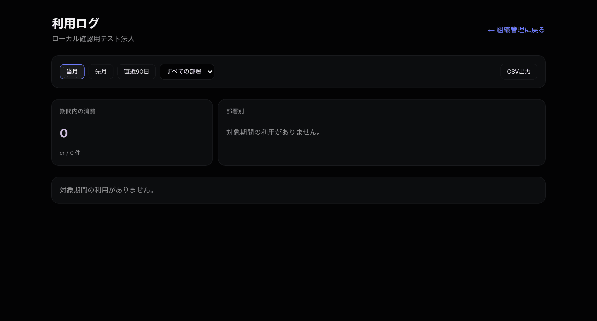 Usage log screen